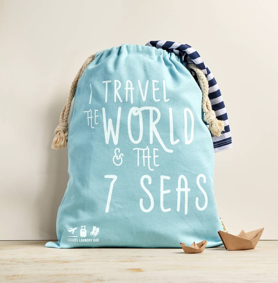 travel laundry bag in premium canvas 'i travel…' by rocket