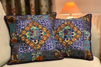 Handmade Indian Patchwork Cushion Cover Blue, 4 of 7
