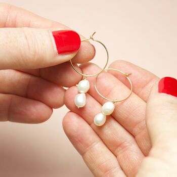 Jonelle Drop Hoop Delicate Pearl Earrings, 3 of 4