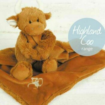 Highland Cow Brown Toy Soother With Engraved Heart, 2 of 12