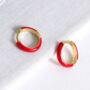 18 K Gold Plated Red Enamel Huggie Hoop Earrings, thumbnail 1 of 8