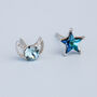 Sterling Silver Blue Crystal Star And Moon Stud Earrings, thumbnail 3 of 5