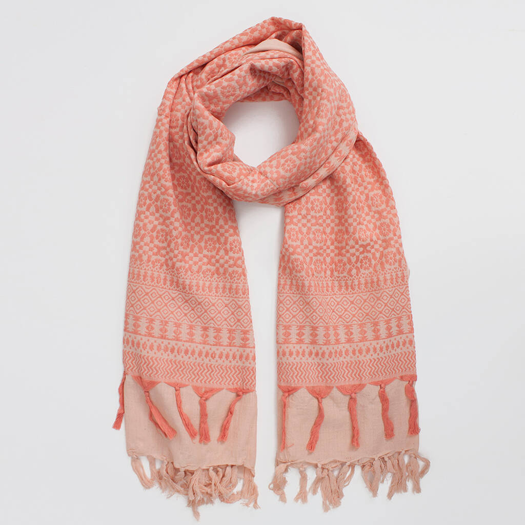 Embroidered Natural Cotton Scarf By Bohemia