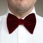 Mens Burgundy Oversize Velvet Bow Tie And Pocket Square, thumbnail 1 of 7