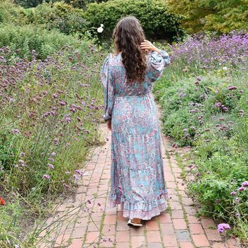 'Demi' Pink And Blue Floral Paisley Maxi Dress, 3 of 6