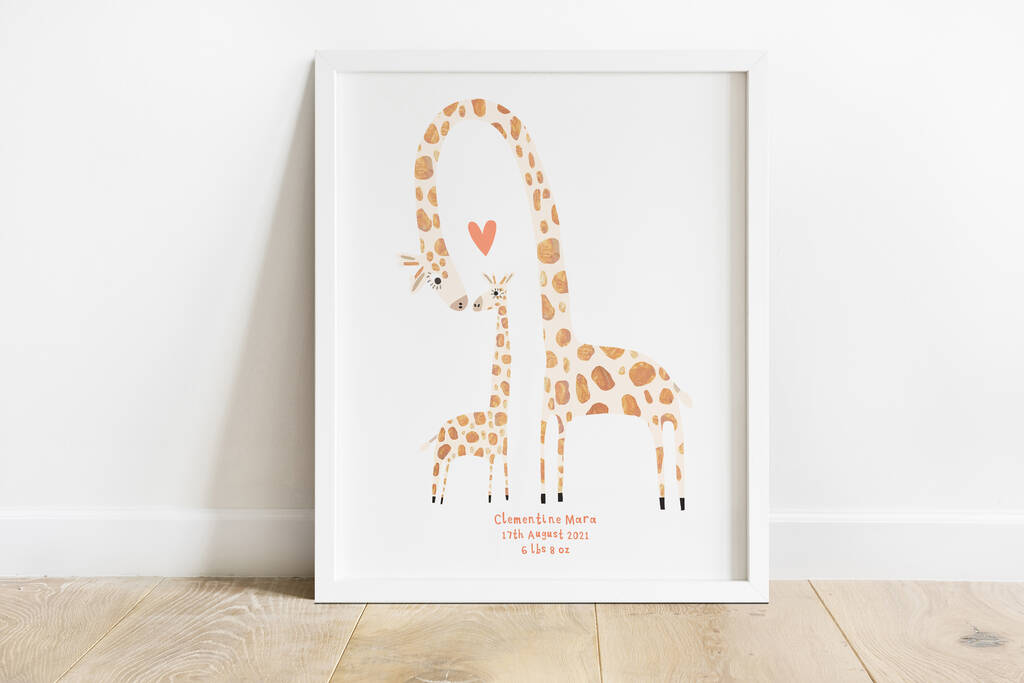 Personalised Giraffe Birth Announcement Print, 1 of 2