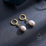 Sterling Silver Genuine Freshwater Pearl And Blue Opal Huggie Hoop Earrings, thumbnail 6 of 10