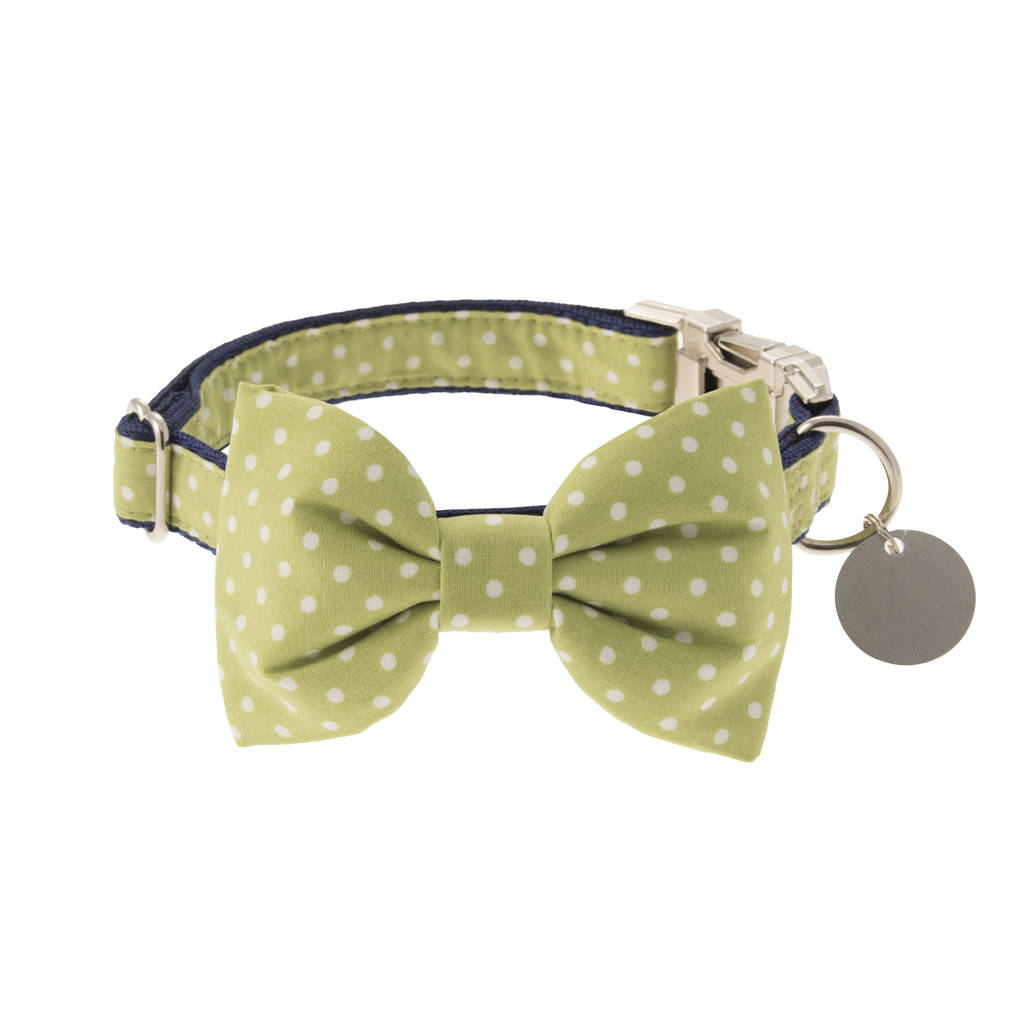 Lime Green Polka Dot Bow Tie Dog Collar By Dober & Dasch