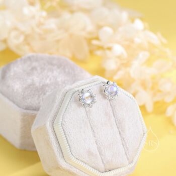 Vintage Inspired Moonstone Flower Cz Stud Earrings, 2 of 11