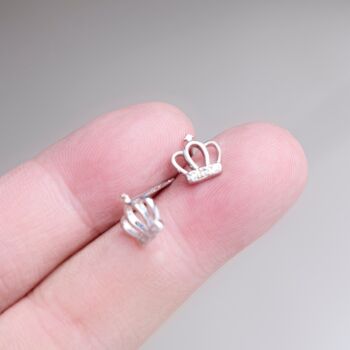 925 Sterling Silver Crown Stud Earrings, 6 of 7