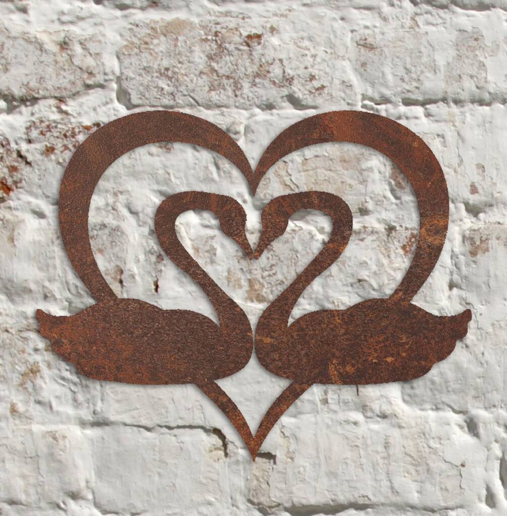 Metal Heart And Swans Garden Sculpture Wall Art