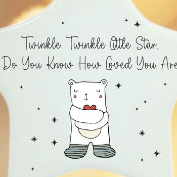 Personalised Porcelain Hanging Star Decoration With Name Keepsake Baby Gift, 2 of 3