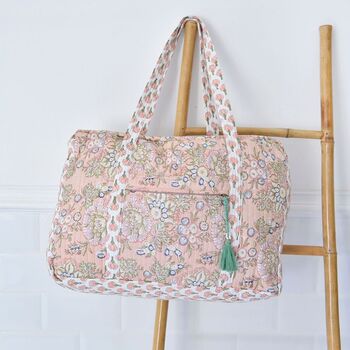 Block Printed Peach Floral Quilted Bag, 4 of 6