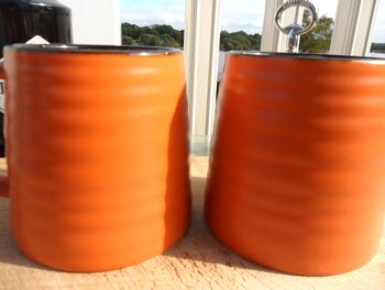 Set Of Two Reactive Glaze Brûlée In Pumpkin Orange And Chocolate Brown, 6 of 9