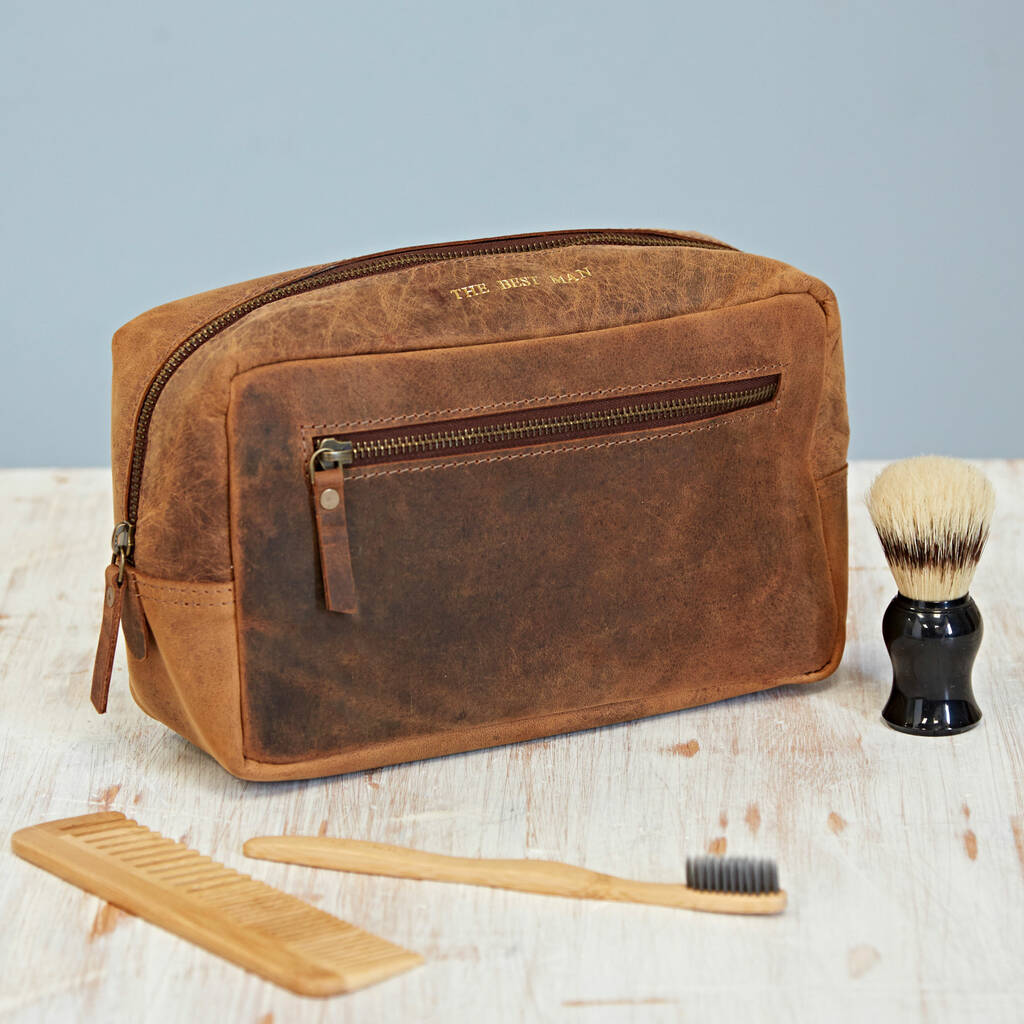 Personalised Best Man Buffalo Leather Wash Bag By Paper High ...
