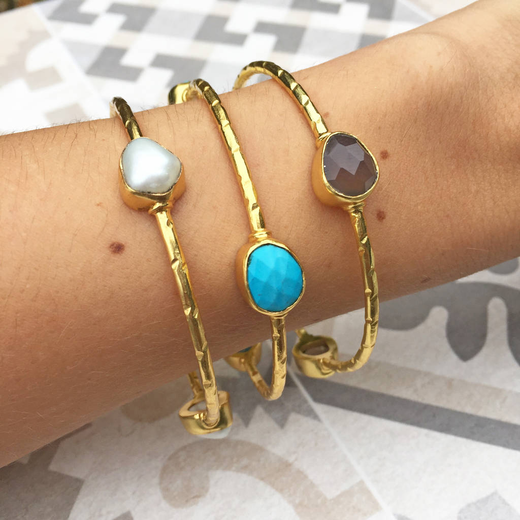 Gold Stackable Bangle With Semi Precious Set Stones, 1 of 5