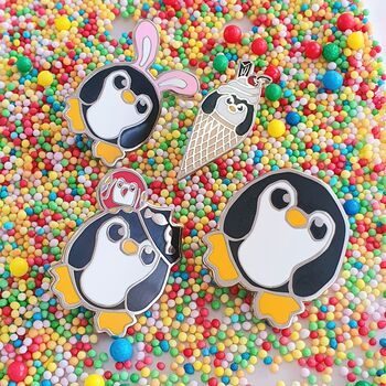 Pengbunny Enamel Penguin Pin Badge With Bunny Ears, 10 of 12