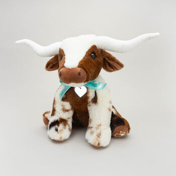 Texas Longhorn 23cm Soft Toy Cow + Personalised Heart, 3 of 11