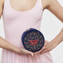 Navy Butterfly Velvet Embroidered Circle Jewellery Box, thumbnail 1 of 6