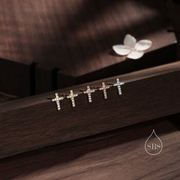 Cz Cross Stud Earrings In Sterling Silver, 2 of 11