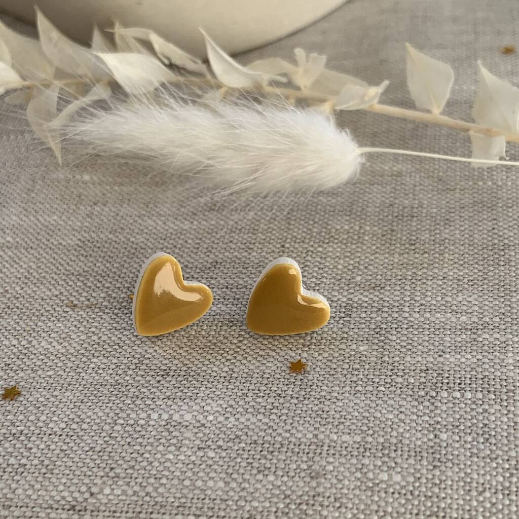 Mustard Yellow Heart Stud Earring, 1 of 8