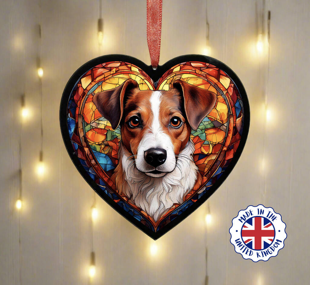 Jack Russell Stained Glass Effect Heart Suncatcher, 1 of 5