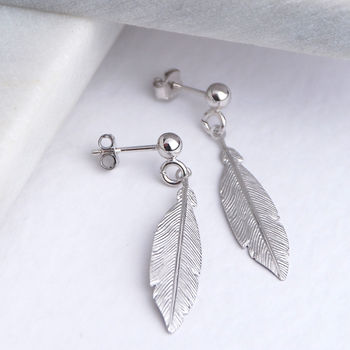 Sterling Silver Single Feather Earrings, 4 of 8