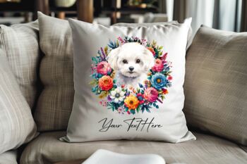 Personalised Bichon Frise Summer Floral Dog Wreath Cushion And Mug Gift Bundle, 4 of 4