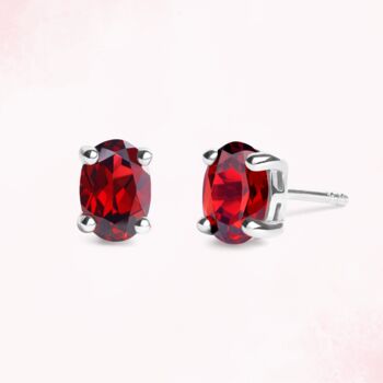 Garnet Oval Stud Earrings In Sterling Silver And Gold, 2 of 12