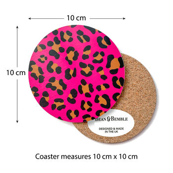 Round Coaster Pink Leopard Print Heat And Stain Proof, 3 of 12