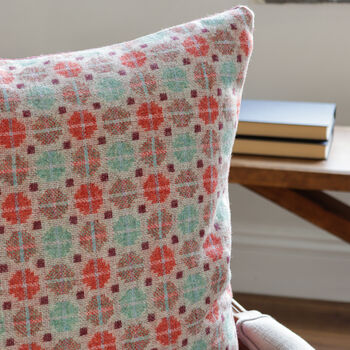 Large Coral And Duck Egg Spot Wool Cushion, 3 of 5