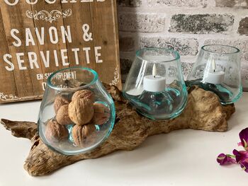 Triple Molten Glass Bowl On Teak Root, 9 of 10