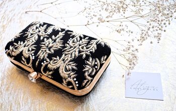 Amana Black Velvet Embroidered Clutch, 2 of 4