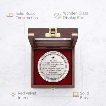 Vintage Brass Sundial Compass With Wooden Box, 6 of 9