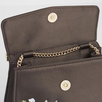 Wolf And Moon Embroidered Charcoal Satin Tote, 6 of 8