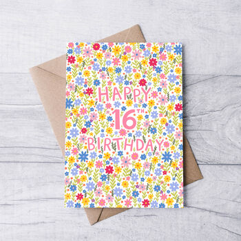 16th Birthday Card For Women, Floral 16th Card, For Her, 2 of 4