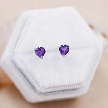 Genuine Amethyst Heart Stud Earrings, 3 of 11