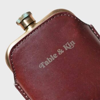 Copper Hip Flask With Engraved Vintage Leather Sleeve, 3 of 5