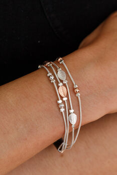 Silver And Rose Plated Multi Layered Leaf Bracelet, 4 of 7