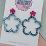 Groovy Pink And Blue Glitter Resin Flower Earrings, thumbnail 3 of 4