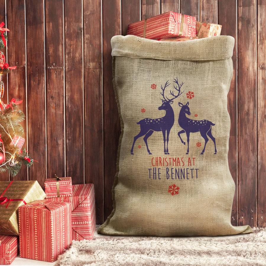 Personalised 'Loving Reindeers' Hessian Christmas Sack By Oli & Zo