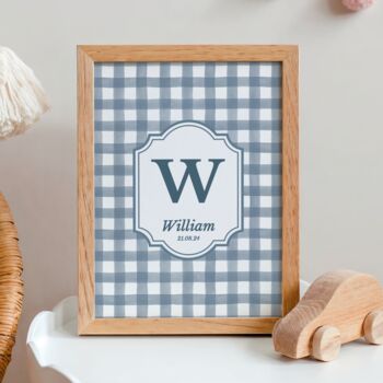 Personalised Blue Gingham Art Print, 4 of 6