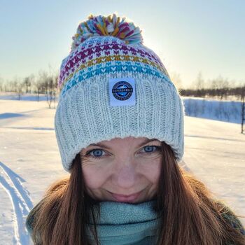 Candy Stripe Nordic Knit Reflective Super Bobble Hat, 2 of 4
