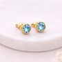 Gold Plated Sterling Silver March Aquamarine Birthstone Stud Earrings – 7mm, thumbnail 1 of 8