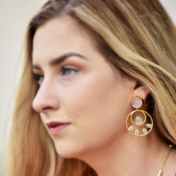 Raw Rose Quartz, Aqua Chalcedony Gold Earrings, 6 of 7