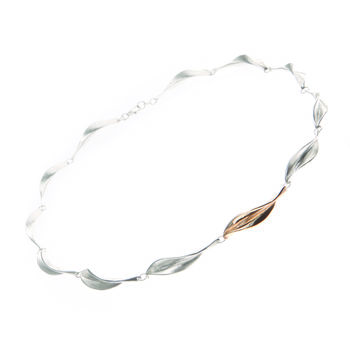 Forged Silver Slim Leaf Link Necklace, 3 of 4
