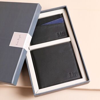 Personalised Men's Leather Wallet And Card Holder Gift Set In Black, 2 of 8