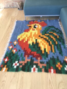 Colourful Rug Sheep Wool Handmade Rooster, 6 of 6