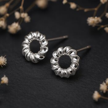 Sterling Silver Twisted Karma Circle Stud Earrings, 2 of 6