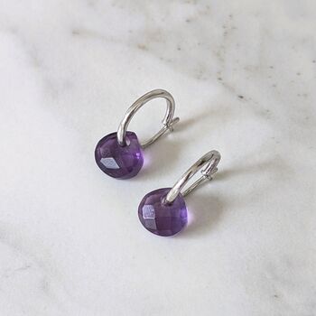 Amethyst Teardrop February Birthstone Earrings, Silver, 2 of 6